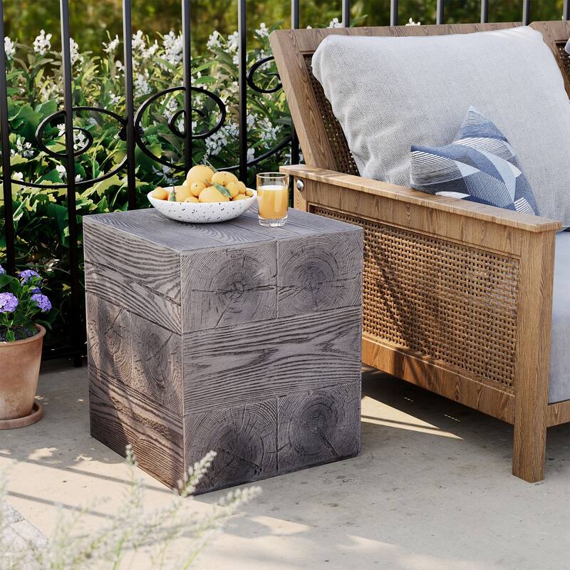 POLESITTER 14'' Outdoor Side Table,Concrete Accent Table Home Decor - Light Oka