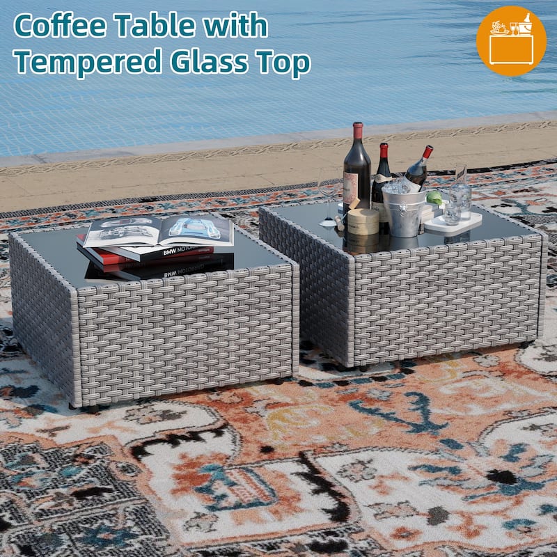 11 Piece Sectional Seating Group with Fire Pit and Cushion