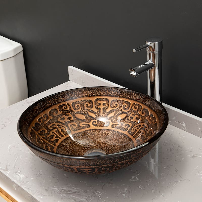 Vinnova Glass Circular Vessel Bathroom Sink without Faucet