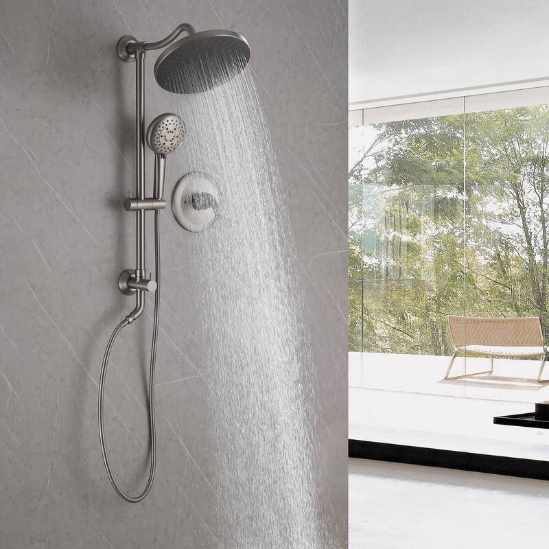 Modland High Pressure 5-Way 10'' Rain Shower Head Black with Handheld Shower Slide Bar