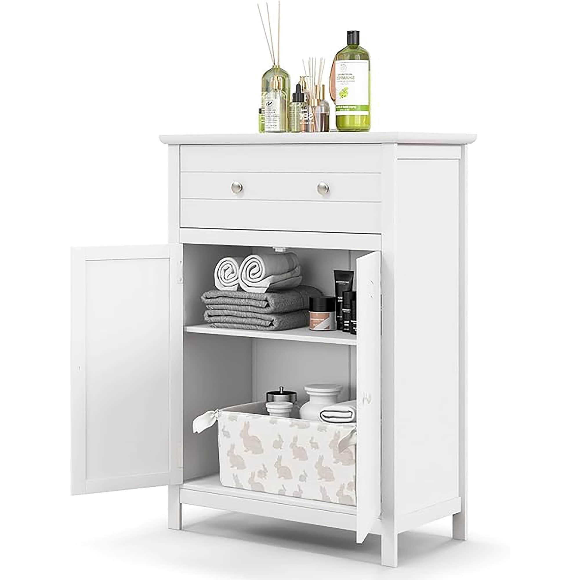 Gymax Bathroom Storage Cabinet Free Standing Large Drawer W/Adjustable