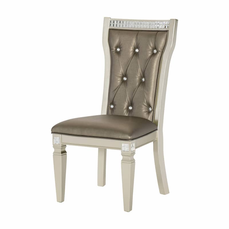 Juhi 21 Inch Side Dining Chairs Set of 2, Mirror Trim Frame, Tufted Gray Faux Leather