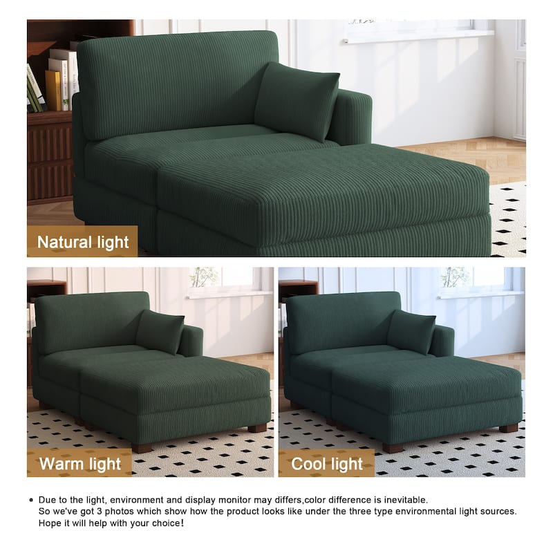 Modern 43'' Corduroy Comfy Sectional Chaise Lounge with Pillow