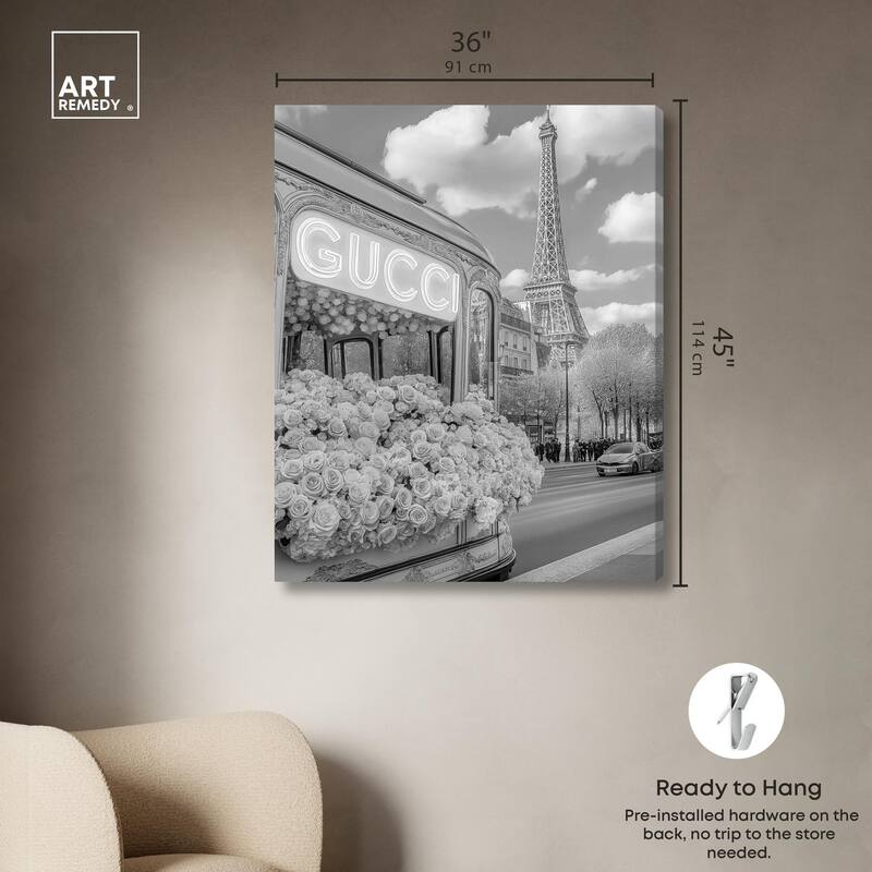 Dreamy Fashion Bus Noir Canvas by Art Remedy, Gallery Wrapped