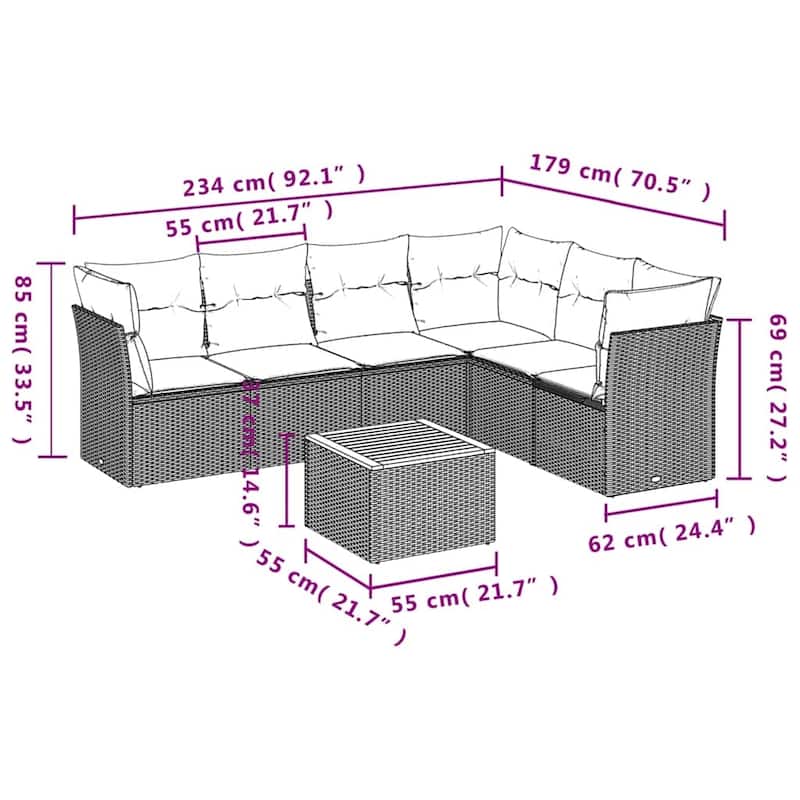 vidaXL Garden Sofa Set Black - 24.4 x 24.4 x 27.2