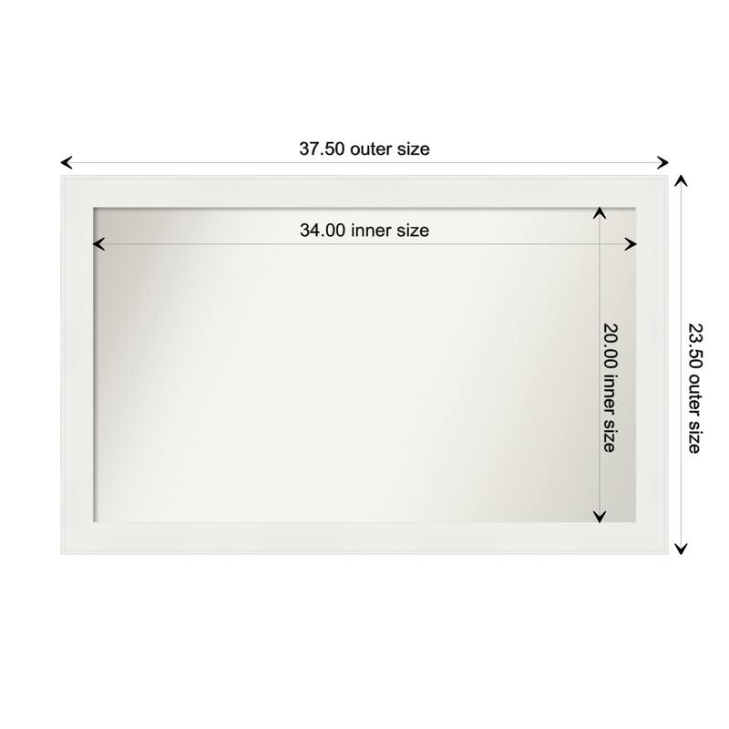 Vanity White Narrow Framed Non-Beveled Custom Wall Mirror, Bathroom Vanity Mirror - Outer Size: 37.5 x 23.5