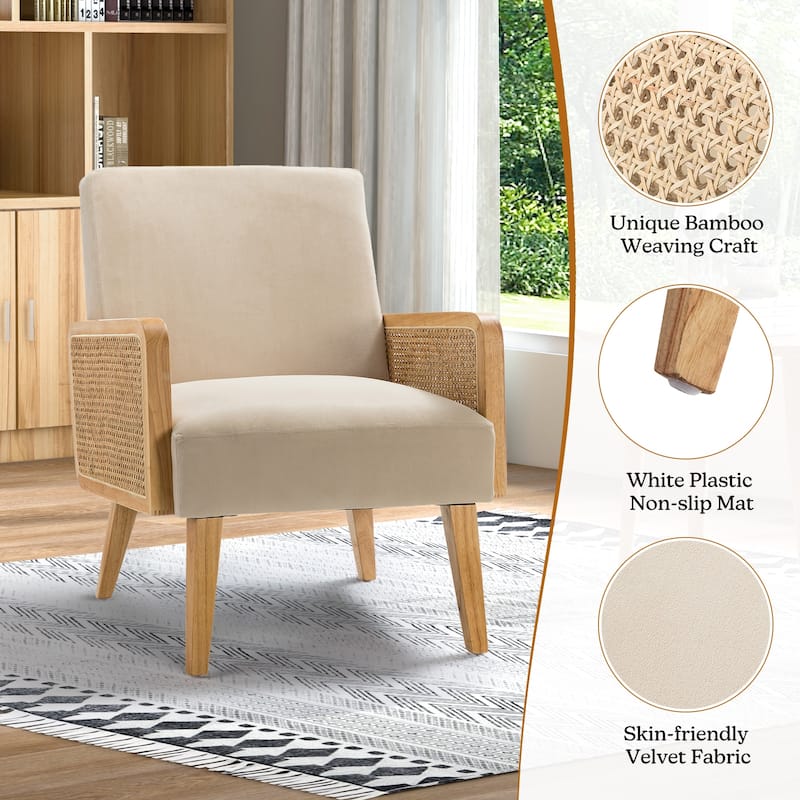 Carmina Upholstered Accent Chair with Natural Rattan Arms by HULALA HOME