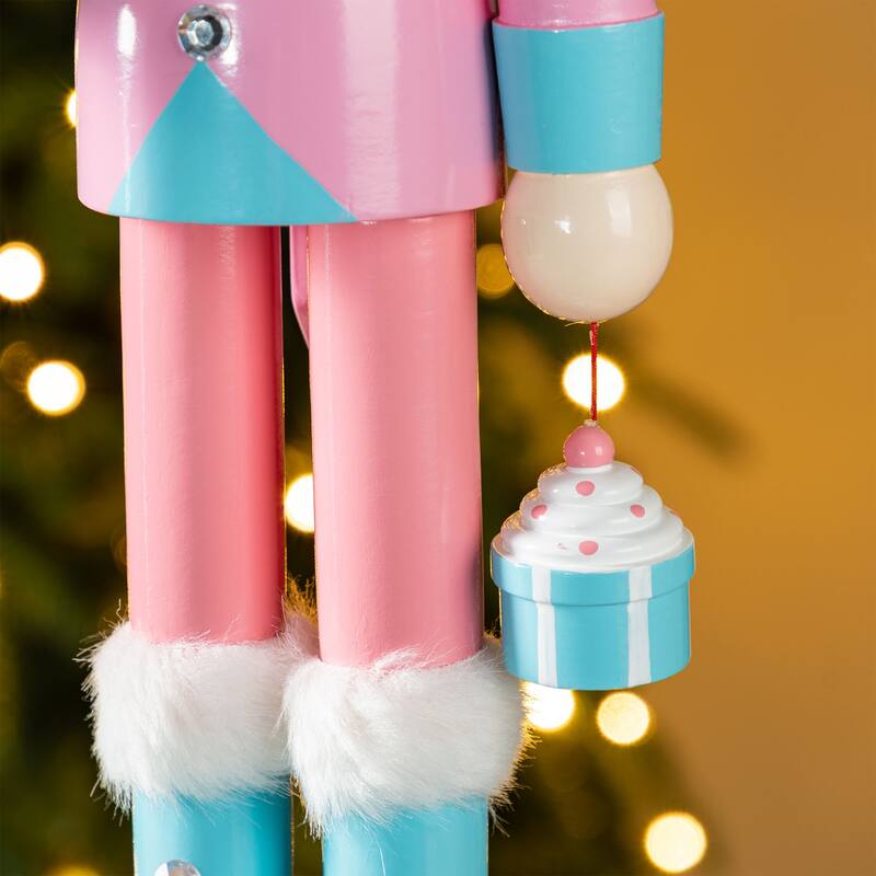 Glitzhome Wooden Christmas Green Brush Tree or Pink Cake Nutcracker