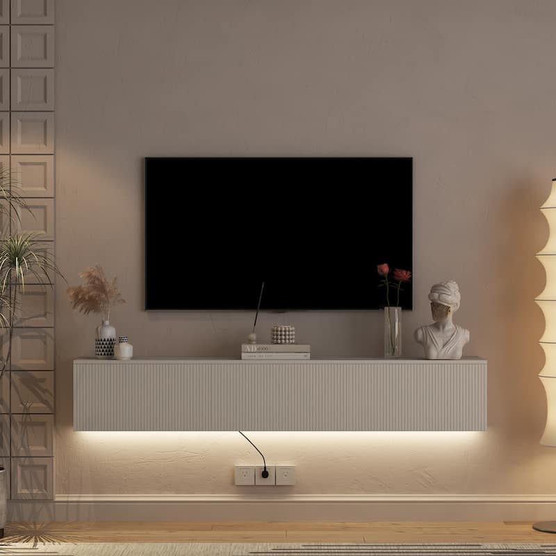 Floating TV Stand Wall Mounted with 16 Color LEDs,69" Modern TV Stand,TV Cabinet Entertainment Center for 55 60 65 Inch