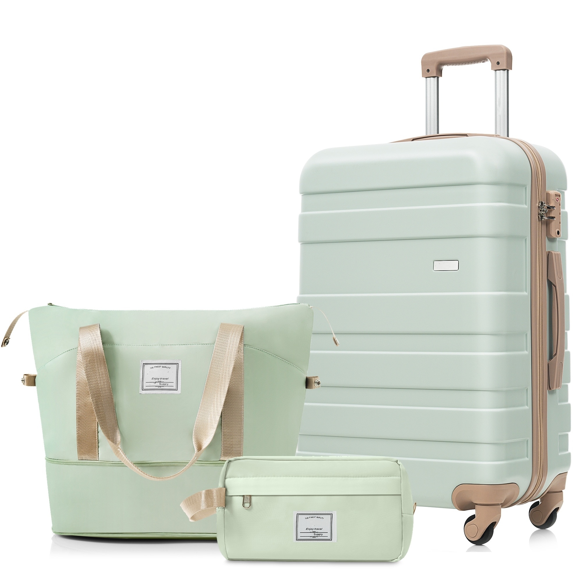 3-Piece Luggage Set - 24in Checked Suitcase with TSA Lock Travel Duffel Bag Wet-Dry Toiletry Bag