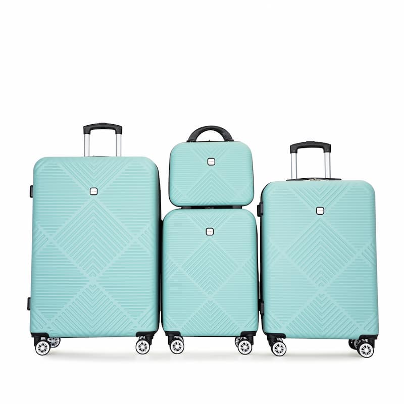 4-piece ABS Lightweight Suitcase Set with 14 inch Makeup Case, Aircraft Wheels (14/20/24/28) - Light Blue