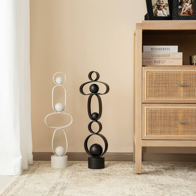 Glitzhome 25.50"H Modern Abstract Black White Metal Sculpture Table Decor
