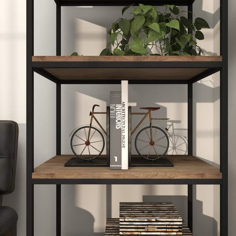 Black Metal Weathered Bike Decorative Bookends (Set of 2)