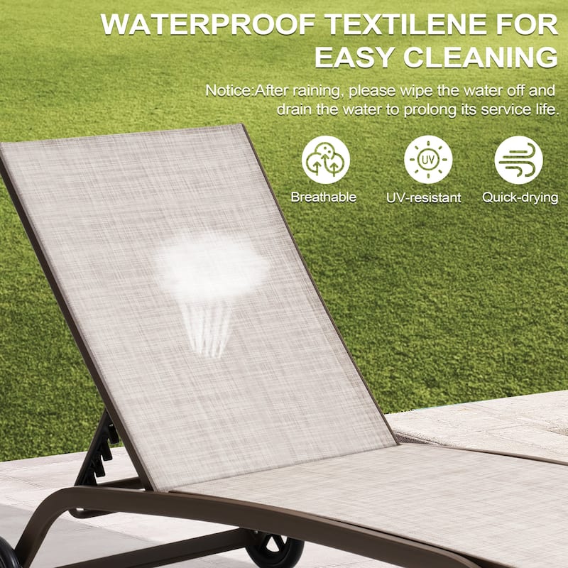 Outdoor Chaise Lounge Chair Pool Lounger with Adjustable Back and Wheels