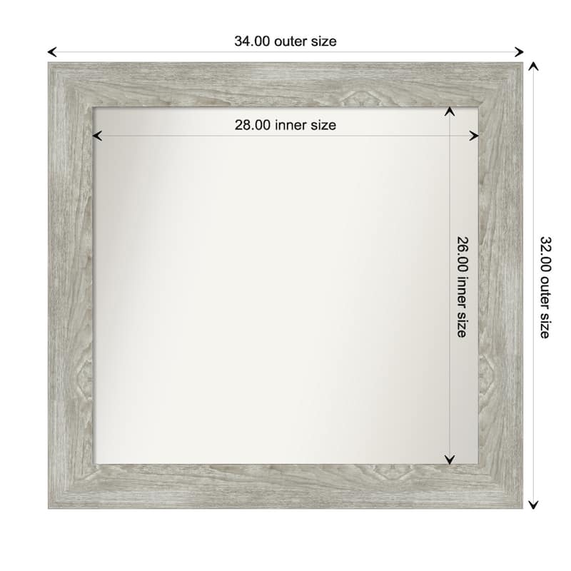 Dove Greywash Framed Non-Beveled Custom Wall Mirror, Bathroom Vanity Mirror - Outer Size: 34 x 32