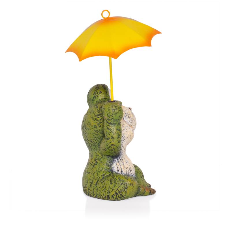 Sitting Jolly Frog with Yellow Umbrella Statue
