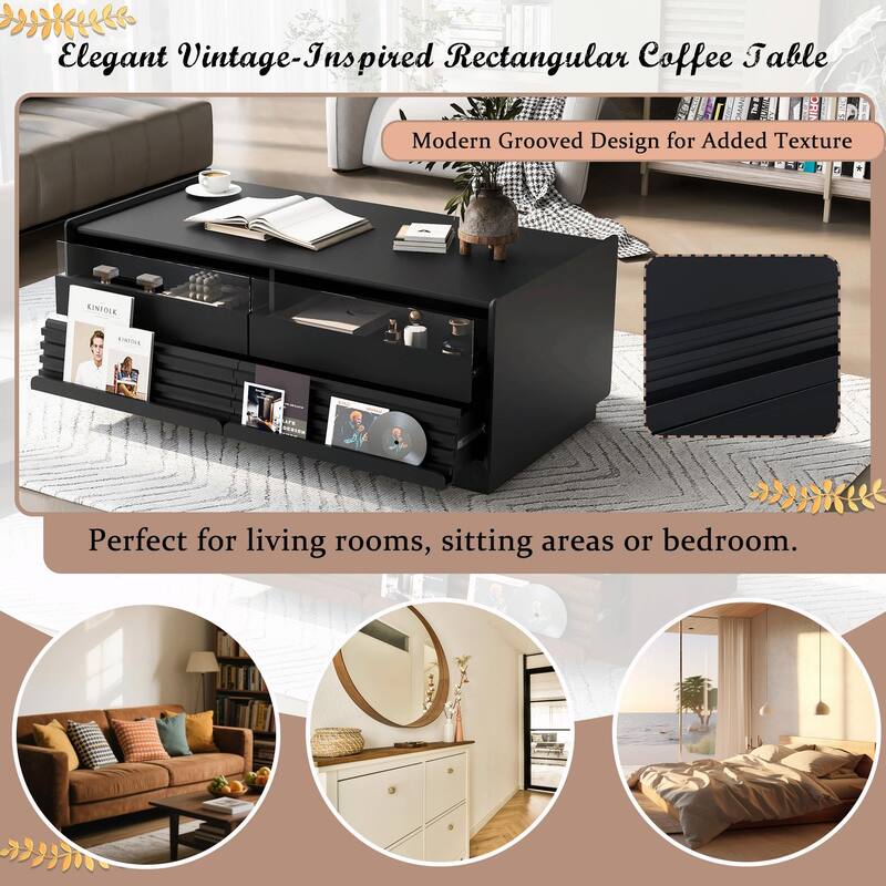 47.2" Modern Rectangle Coffee Table with 4 Drawers and 2 Display Shelves