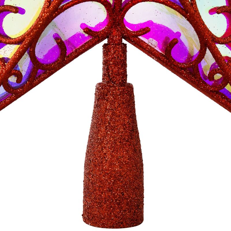 LED Lighted Star Glittered Christmas Tree Topper - 11" - Red - Multicolor Lights