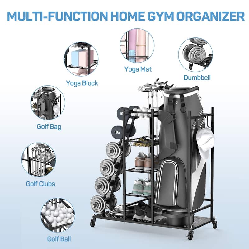 Home Gym Storage Rack for Dumbbells and Equipment - 36.6"D x 15.4"W x 37"H