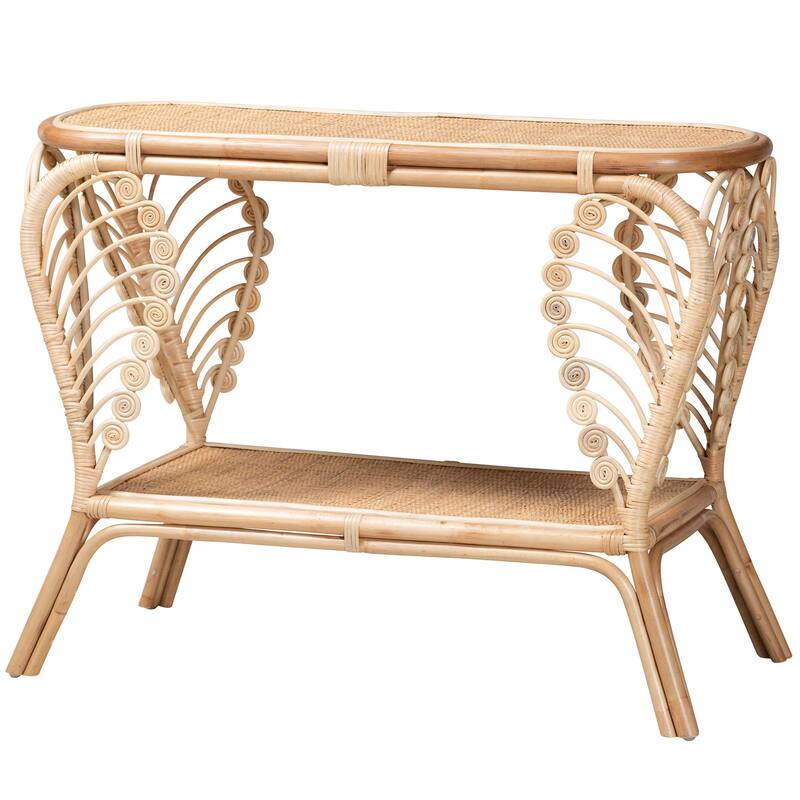 Bastet Modern Bohemian Natural Brown Rattan 2-Tier Console Table - Natural Brown