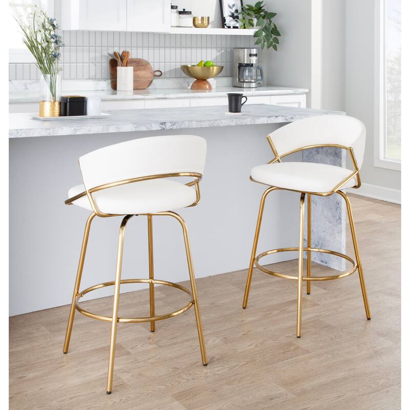 Silver Orchid Tatyana 26" Upholstered Counter Stool with Metal Legs (Set of 2)
