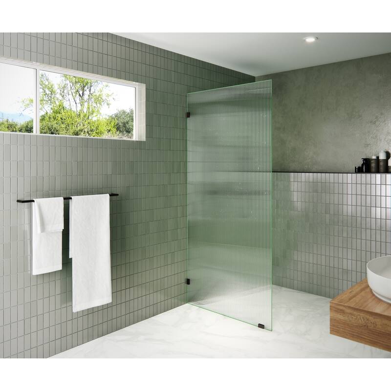 Glass Warehouse 36" x 78" Frameless Shower Door - Single Fixed Panel Fluted Frosted - Oil Rubbed Bronze