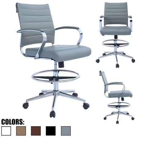 (Retired) Drafting Chair With Arms Stools For Counter Height Bar Office Wheels PU Leather Rest Tilt Swivel For Work Office Desk