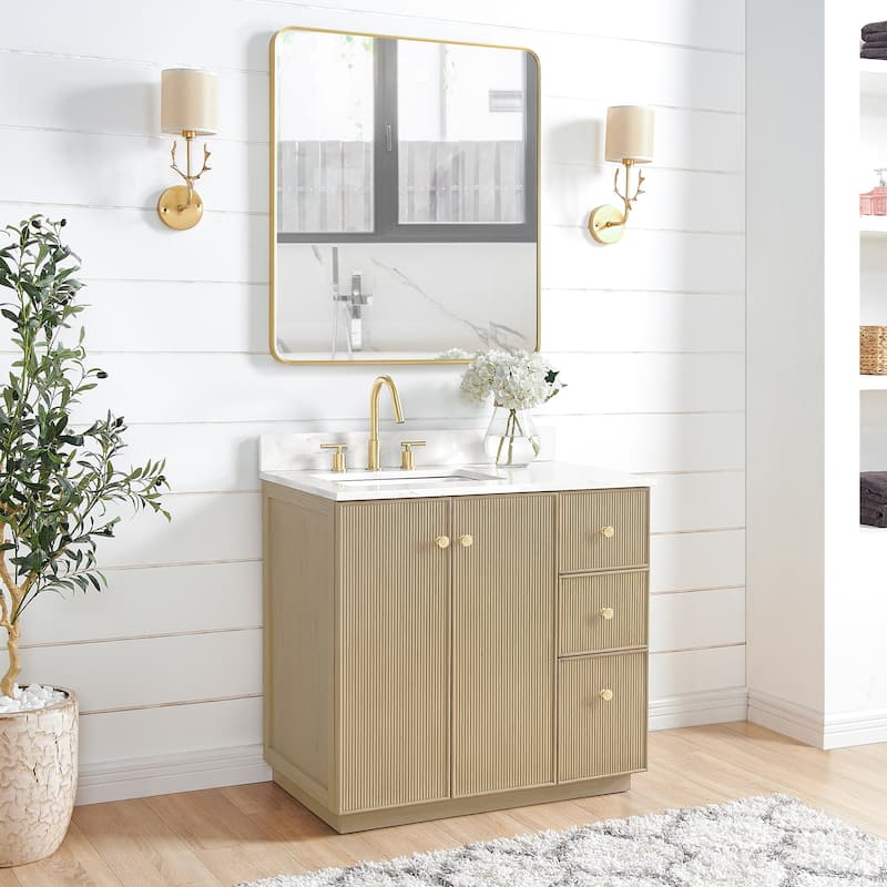 Oza Bath Vanity with Quartz Stone Top and Mirror