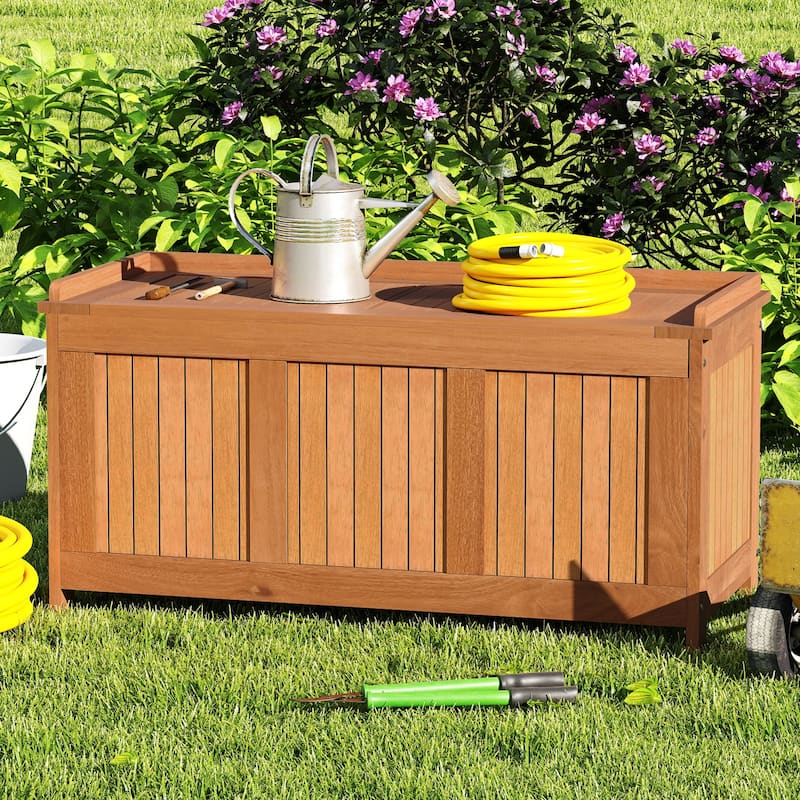 Teak Solid Wood Outdoor Storage Bench 58-Gal Patio Seating Box - 20.5" x 45" x 23"
