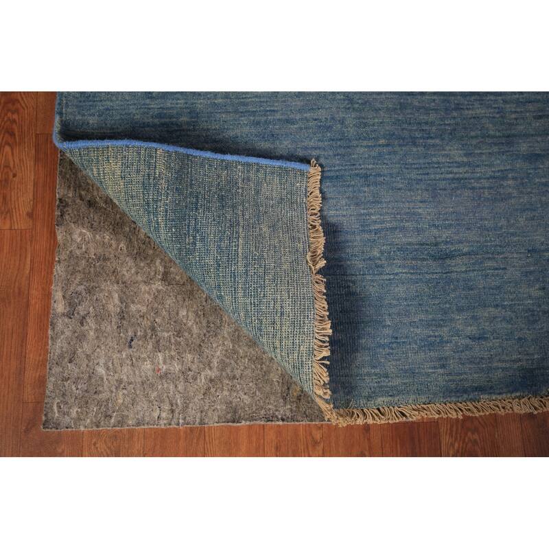 Modern Gabbeh Area Rug Hand-Knotted Oriental Blue Wool Carpet - 6'7" x 9'10"