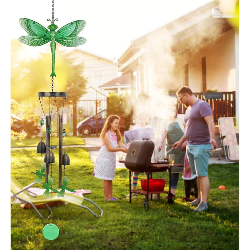CoTa Global Green Garden Dragonfly Wind Chime – Glass and Metal Chime - 35 inches
