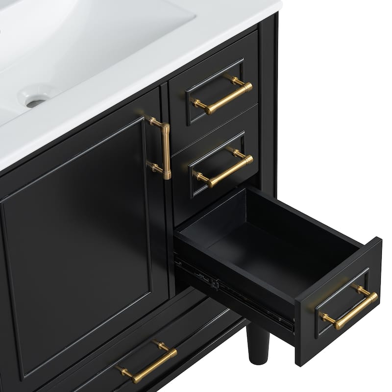 GDFStudio - Asa Wood & Ceramic 30" Bathroom Vanity with Sink, Soft-Close Door & Multiple Drawers