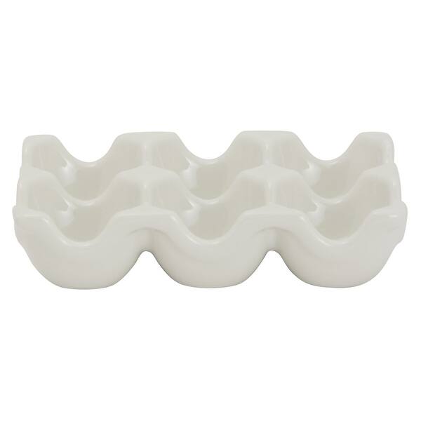 White Ceramic Egg Trays for Half Dozen Chicken Eggs, Countertop Egg Holder (2 Pack) Bed Bath