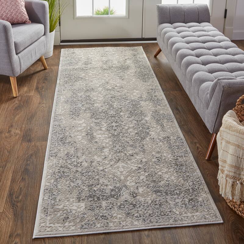 Alexander Distressed Ornamental Rug, Light Gray/Ivory, Area Rug