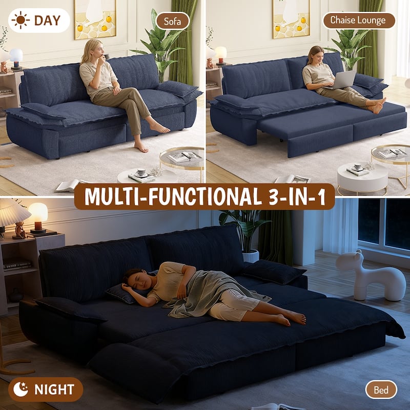 Homy Casa 73.2''/94.5" Queen/King Pull Out Sofa Bed, 3-in-1 Corduroy/Velvet Sleeper Couch