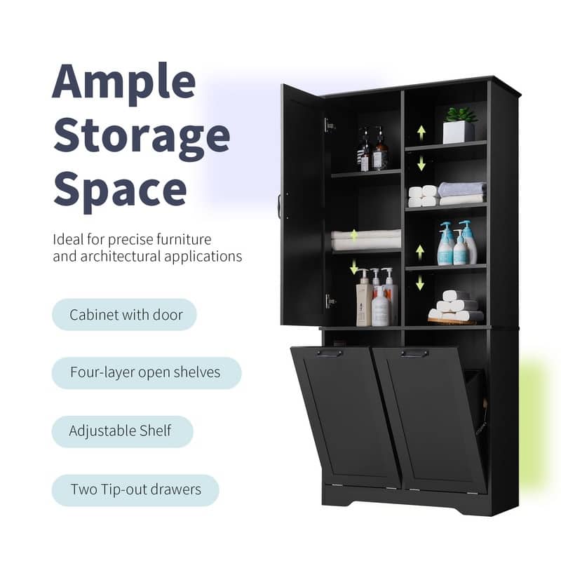 Tall Tilt Out Laundry Hamper Cabinet With Drawer Bathroom Storage Cabinet Shelf With Multiple Storage Space
