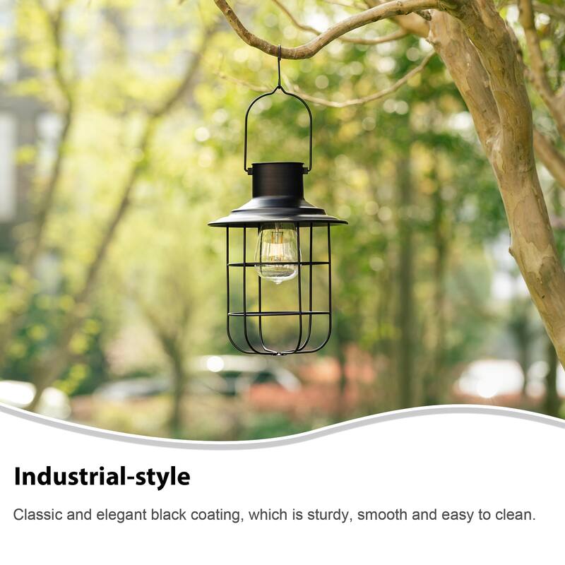 Glitzhome 9.75"H Set of 2 Industrial-Style Wire Solar Powered Outdoor Hanging Lantern