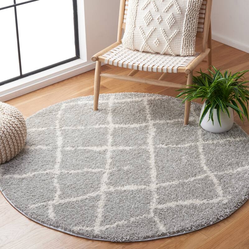 SAFAVIEH Berber Shag Toyo Light Grey/Cream Rug - 5'1" Round - Light Grey/Cream