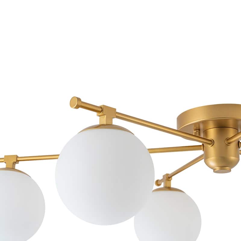 Mid-Century 6-Light Opal Glass Linear Sputnik Ceiling Light 35.4in