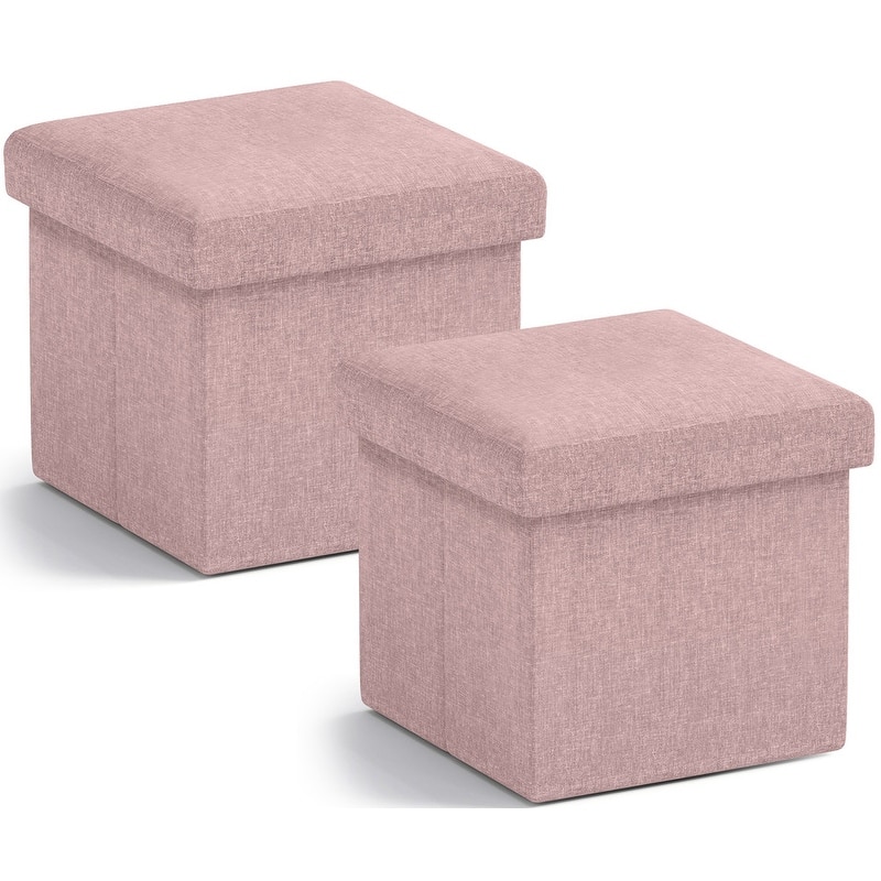 2 Pack Small Foldable Square Storage Ottoman Cube - Pink
