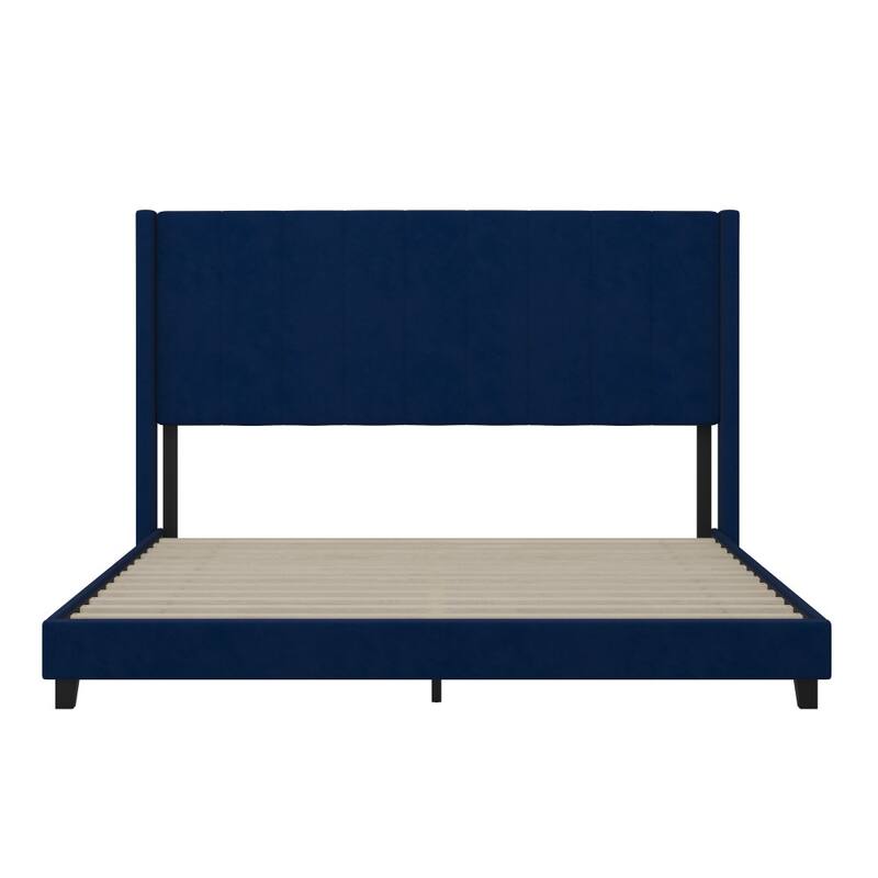 Upholstered Platform Bed with Wingback Headboard