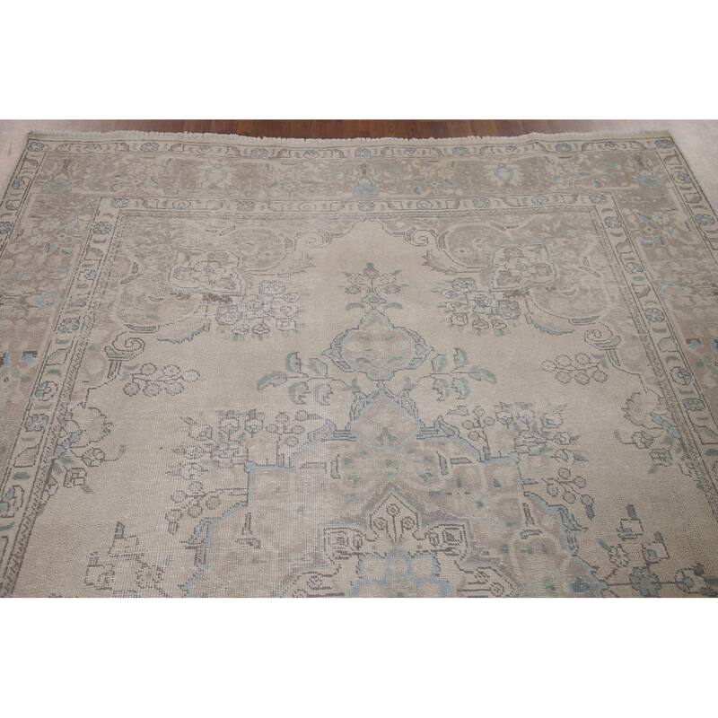 Distressed Tabriz Persian Vintage Rug Living Room Handmade Wool Carpet - 6'4" x 9'1"