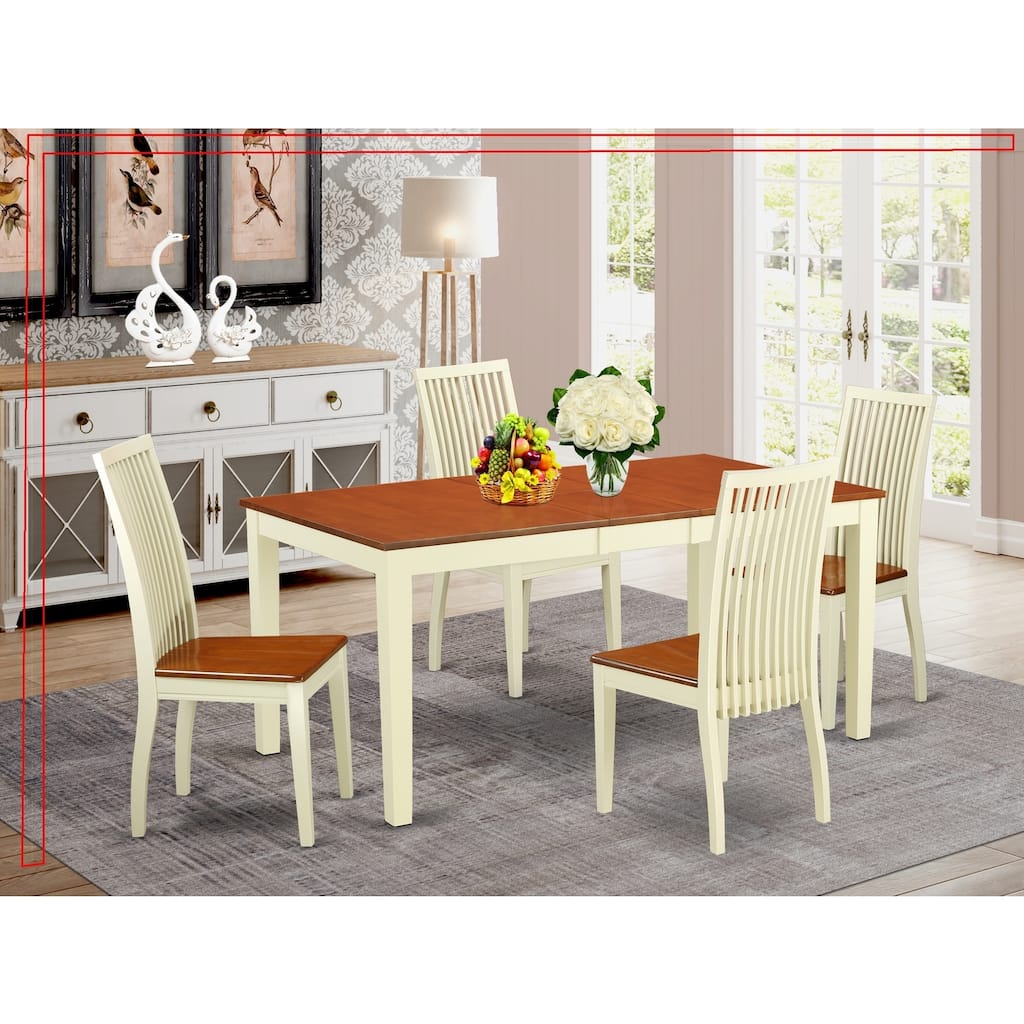 HomeStock 5-Pc Buttermilk and Cherry Solid Wood Top - Dining Room Set - Seats 4