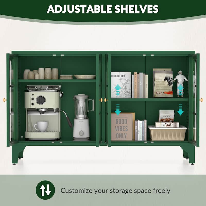 53.2"W Metal Sideboard Buffet Cabinet with Glass Doors