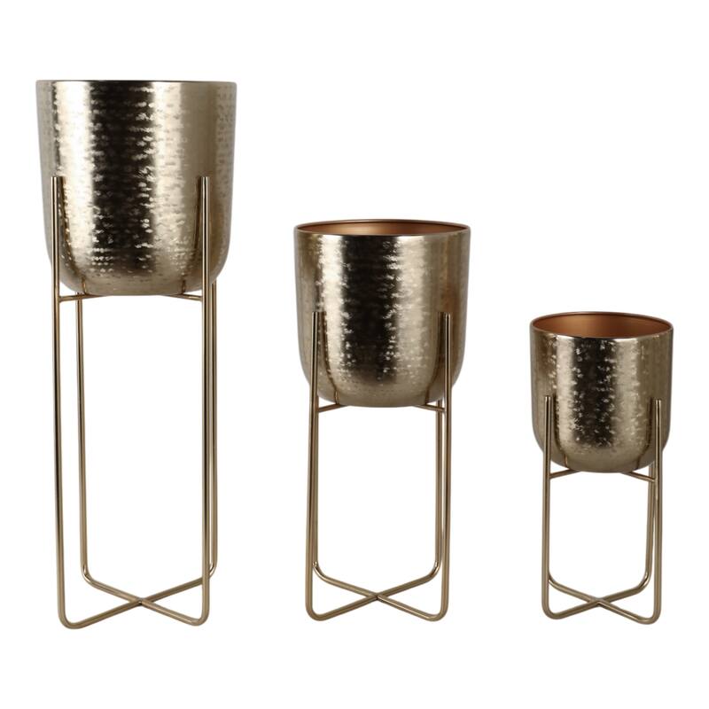 Metal Planters Hammered Design Modern Geometric Stands (Set of 3)