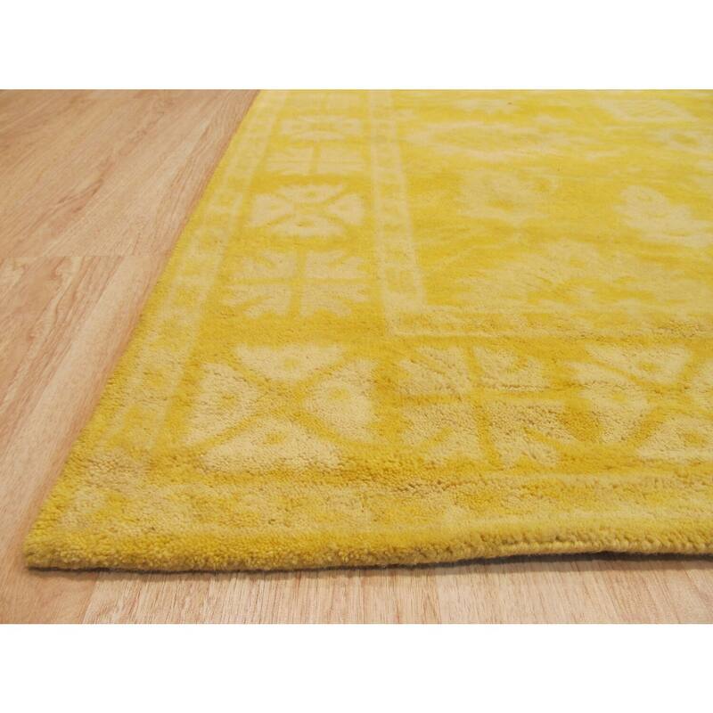 Yellow Hand-Tufted Wool Traditional Overdyed Rectangle Rug, 7'9 x 9'9 - Bold, playful overdyed wool accent rug. - N/A