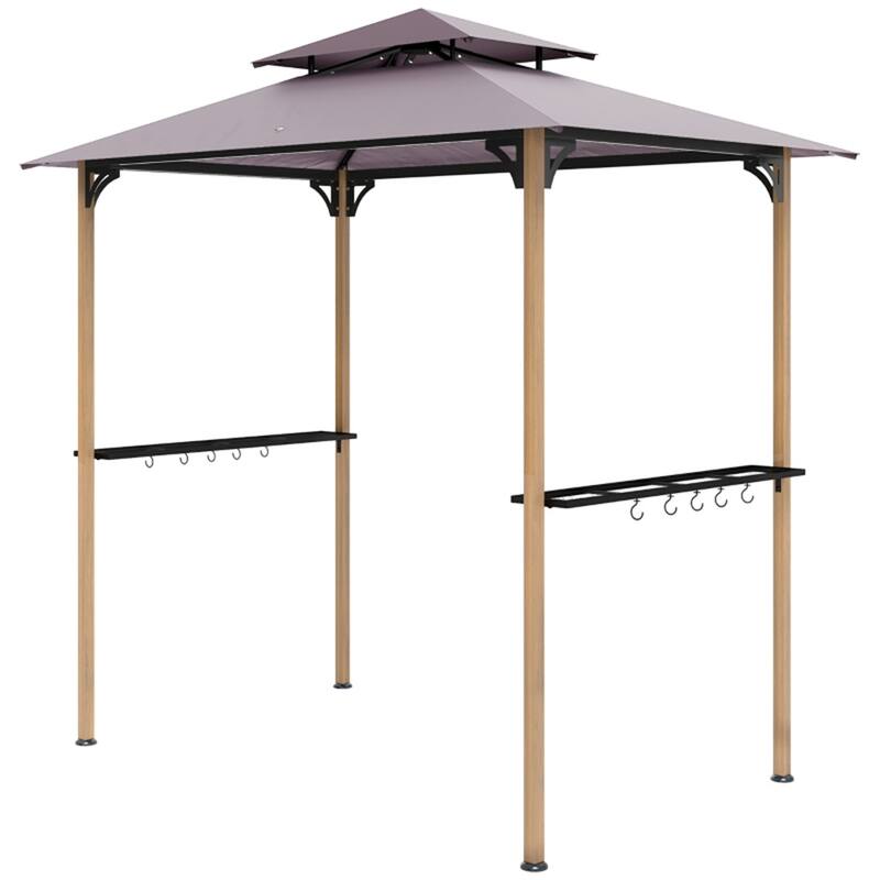 Premium BBQ Grill Gazebo with Powder-Coated Metal Frame Double Layer Polyester Canopy Side Shelves and Hooks - Natural