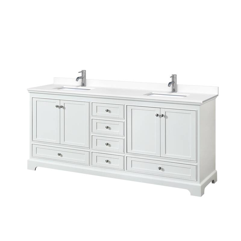 Wyndham Collection Deborah 80" Free Standing Double Basin Vanity Set - White / White Cultured Marble Top / Polished