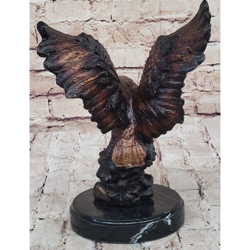 American Bald Eagle With Wings Spread Hot Cast Bronze Sculpture On Marble Base