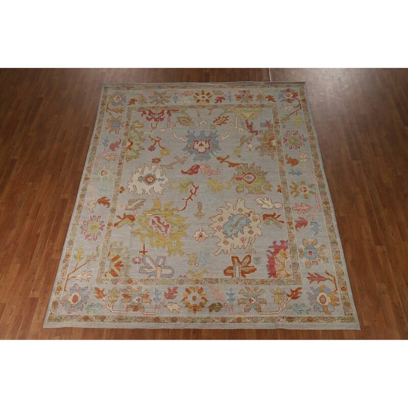 Hand Knotted Oriental 100% Wool Carpet Transitional All-Over Greys & Charcoal Oushak Area Rug - 9' 10'' X 8' 1''